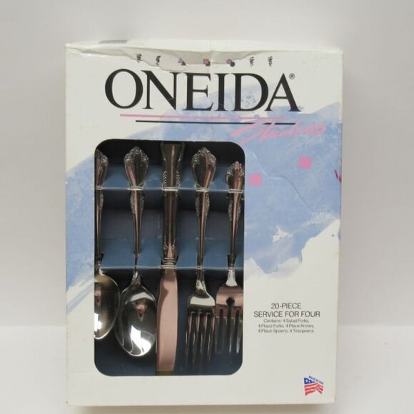 Oneida Stainless MANSFIELD 20 Piece 4-Place Settings, Original Box, U.S.A. - Picture 1 of 7